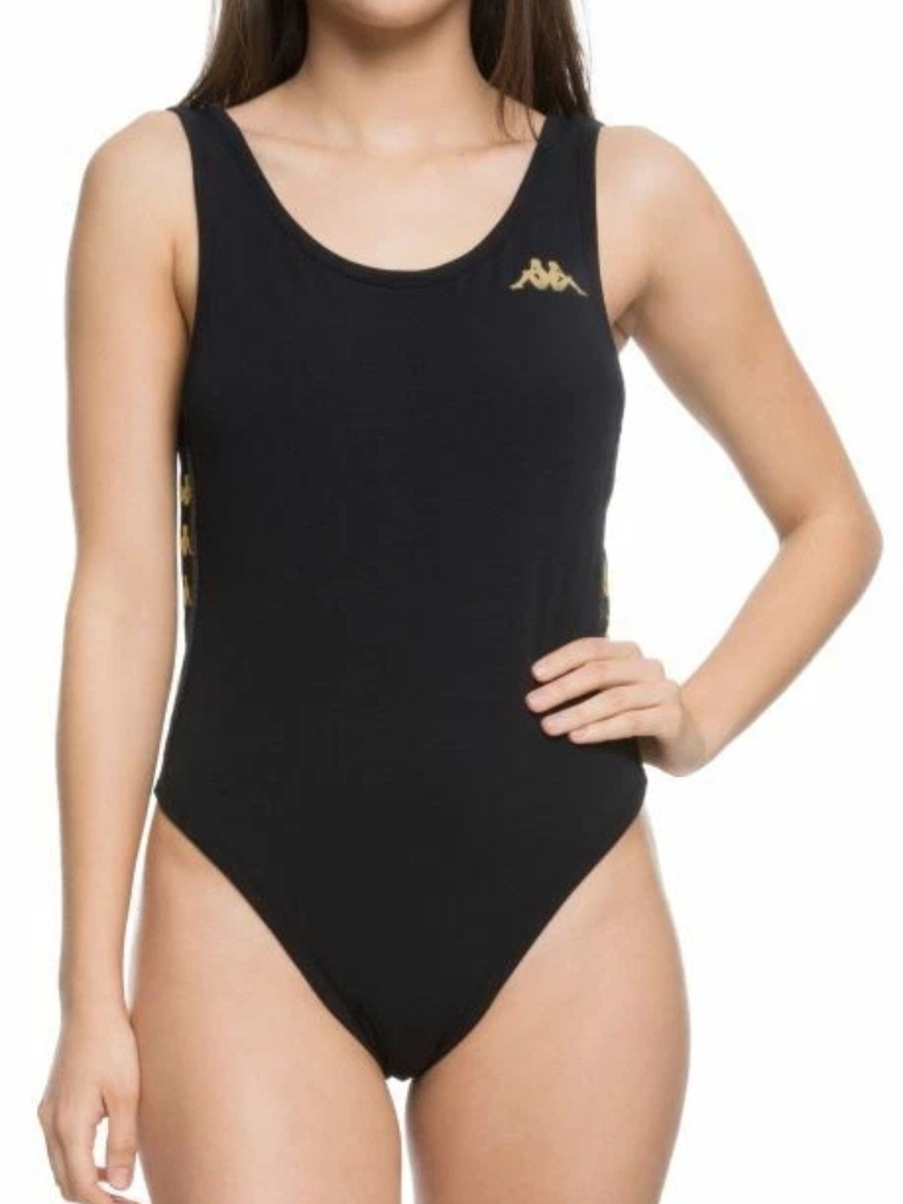 Kappa Black One-Piece Swimsuit with Gold Emblem